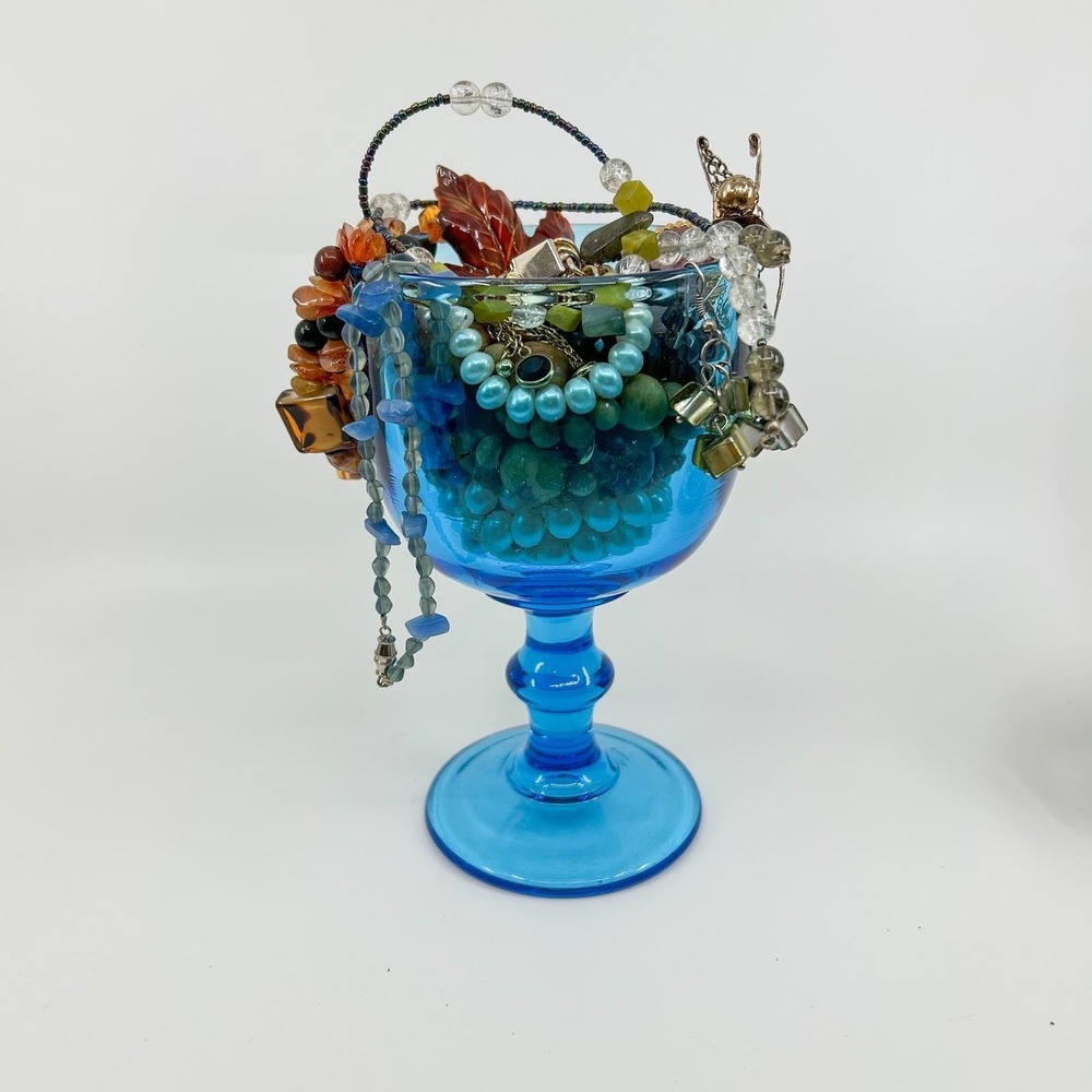 Vintage Jewelry Jar Bundle - Glass Goblet Stone Pearl Craft to good Jewelry Lot